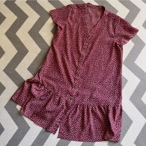 Dark pink and cream Polka Dot Button-Down Dress